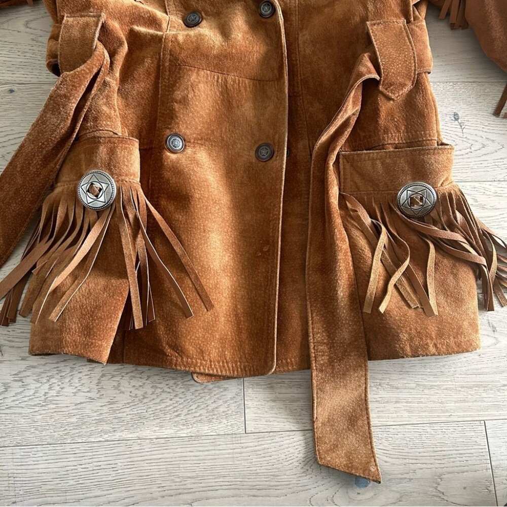 Tan Suede Fringed Jacket size Large - Picture 5 of 9